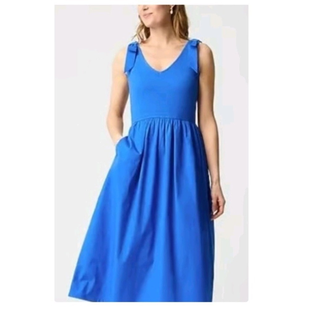 J. Crew Blue Sleeveless Bow Strap Knit Dress XXS Cottagecore Fit & Flare Midi